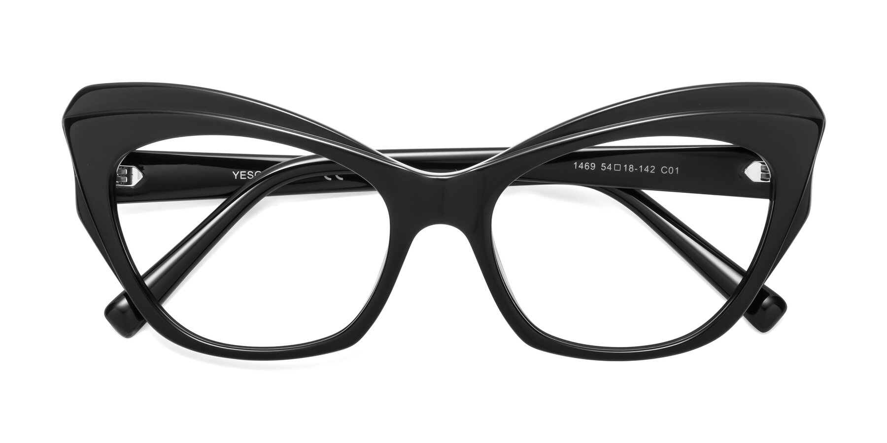 Folded Front of 1469 in Black with Clear Reading Eyeglass Lenses