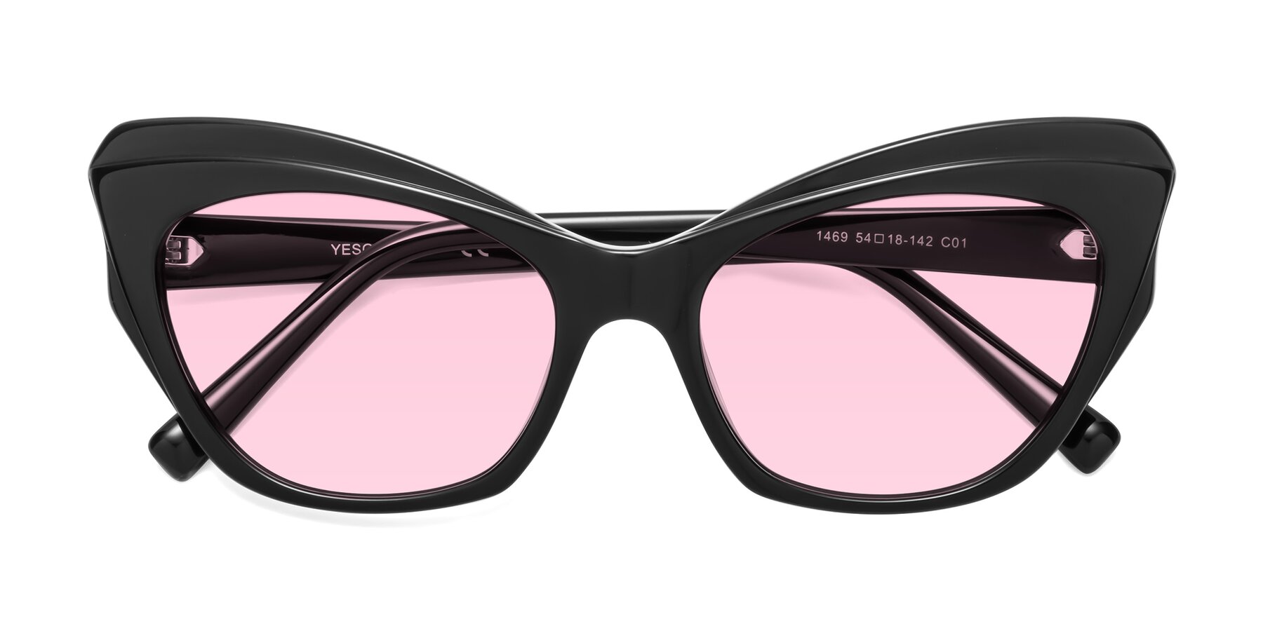 Folded Front of 1469 in Black with Light Pink Tinted Lenses