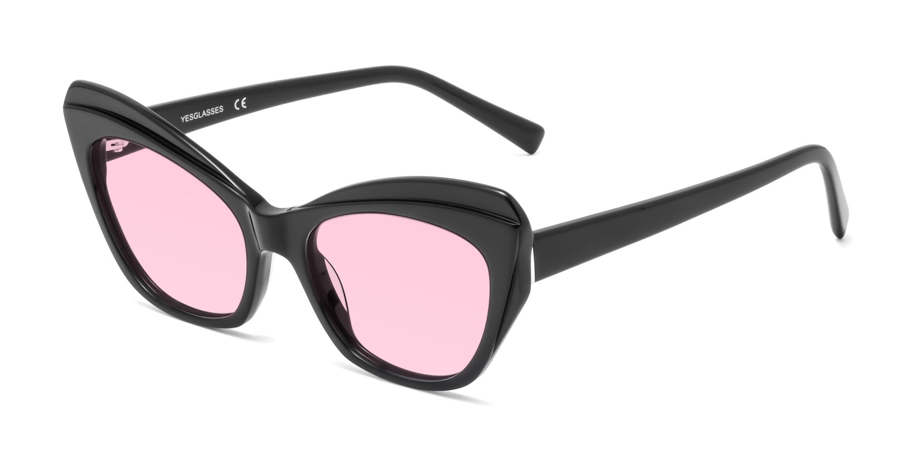Angle of 1469 in Black with Light Pink Tinted Lenses