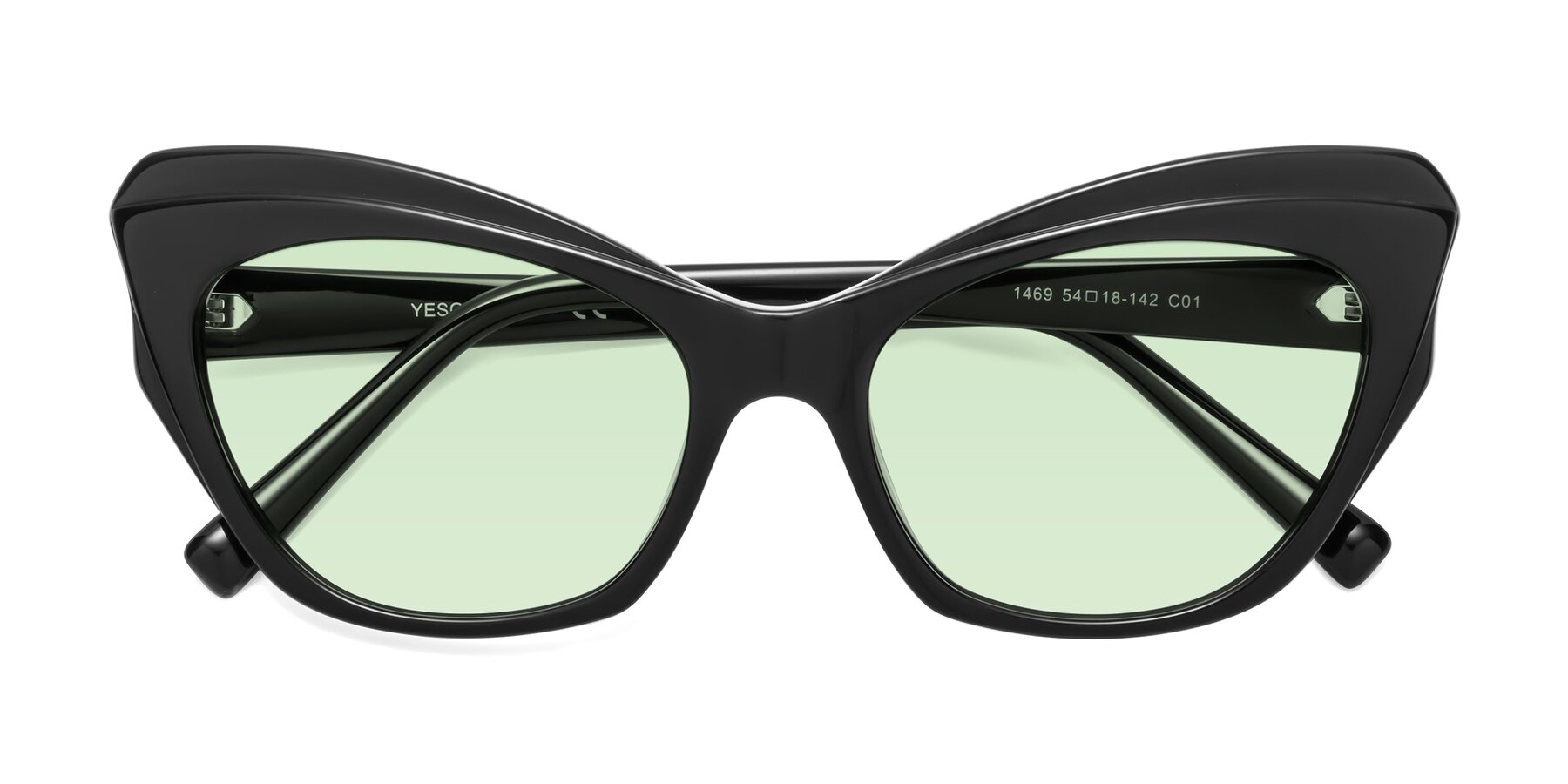 Folded Front of 1469 in Black with Light Green Tinted Lenses