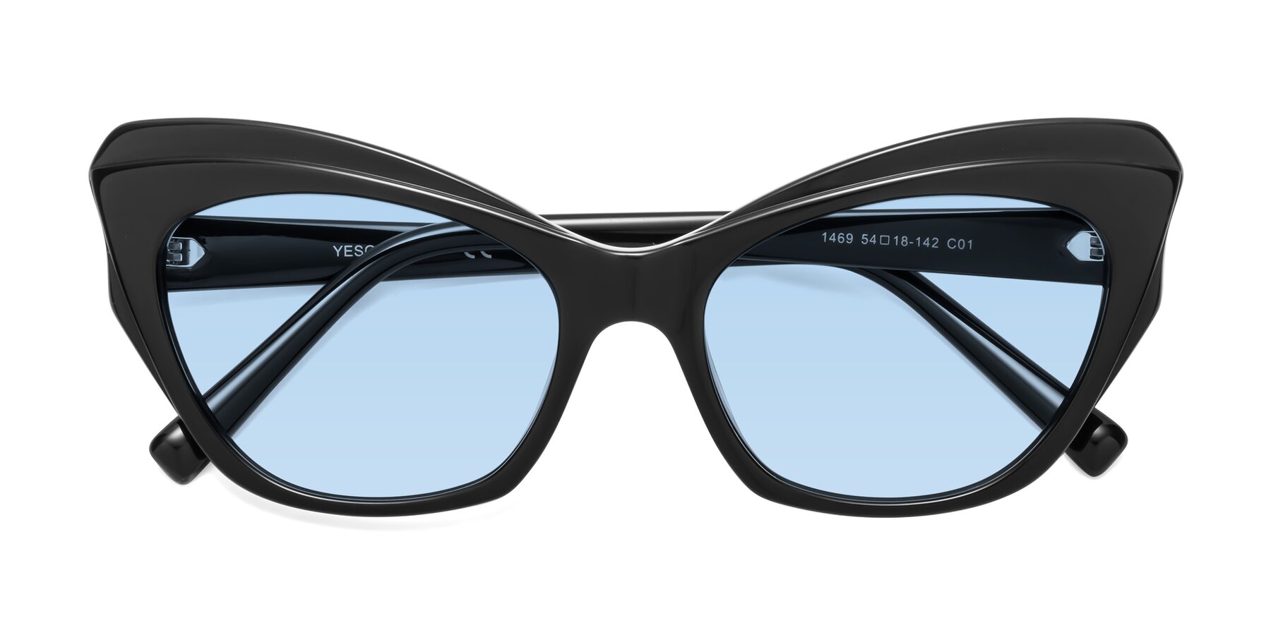 Folded Front of 1469 in Black with Light Blue Tinted Lenses