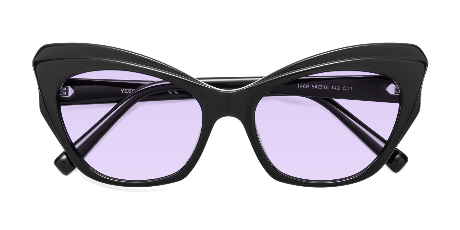 Folded Front of 1469 in Black with Light Purple Tinted Lenses