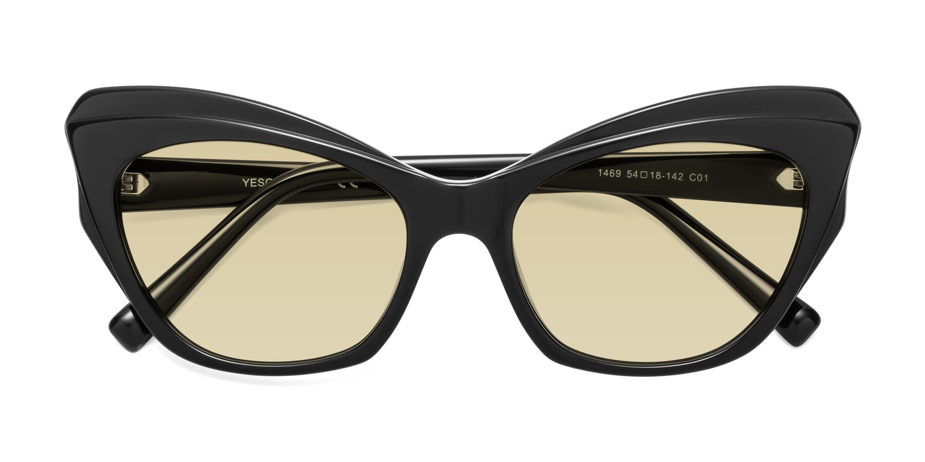 Folded Front of 1469 in Black with Light Champagne Tinted Lenses