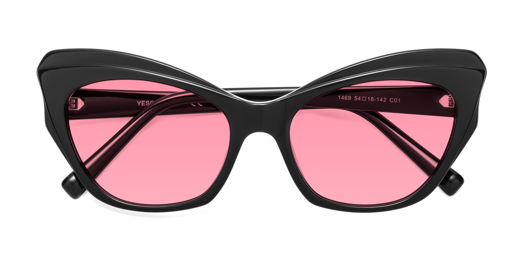 Folded Front of 1469 in Black with Medium Pink Tinted Lenses