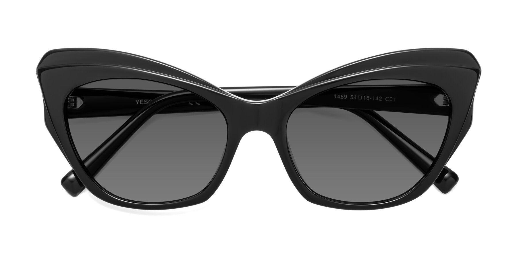Folded Front of 1469 in Black with Medium Gray Tinted Lenses