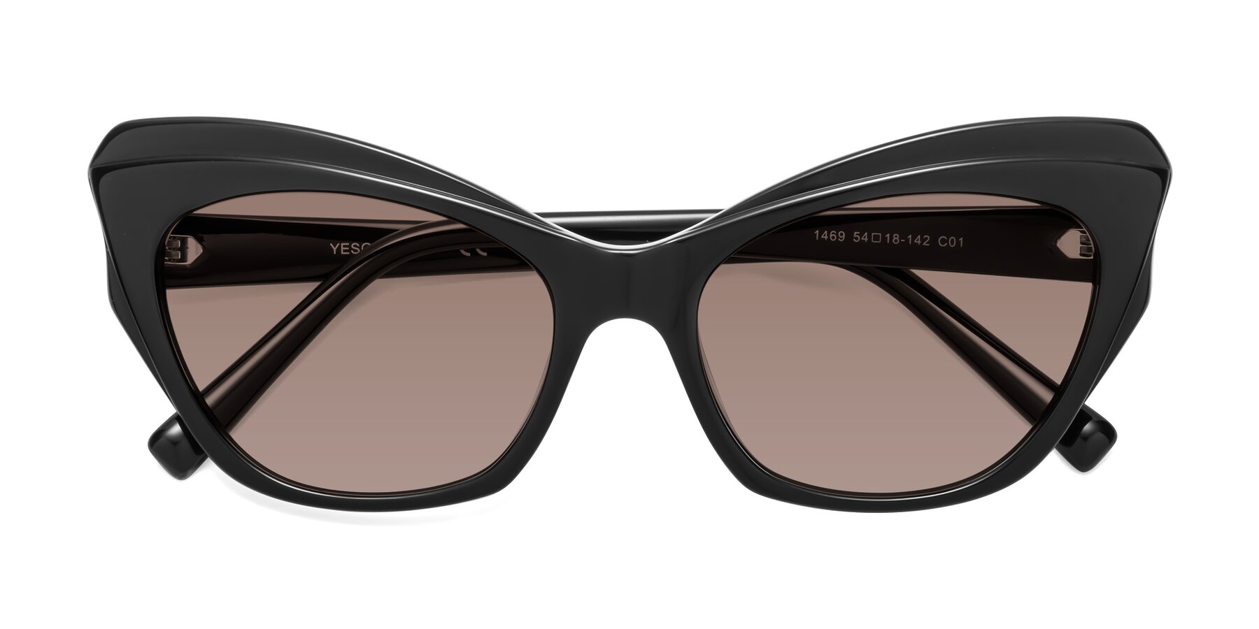 Folded Front of 1469 in Black with Medium Brown Tinted Lenses