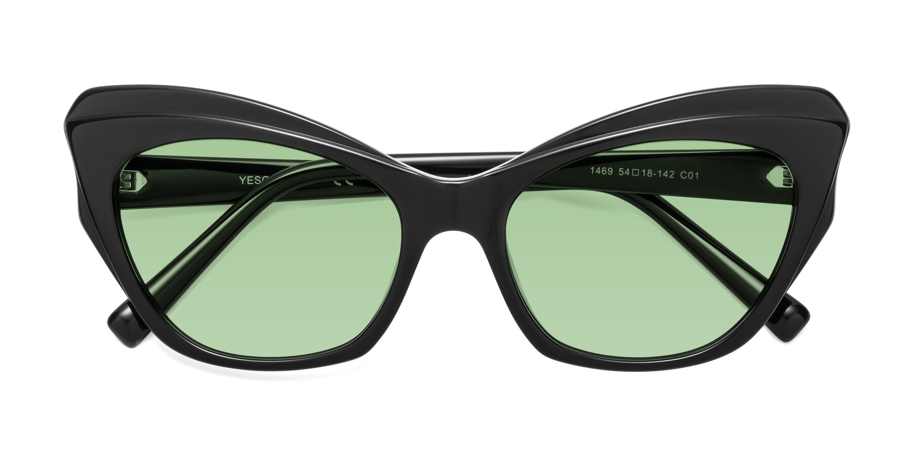 Folded Front of 1469 in Black with Medium Green Tinted Lenses