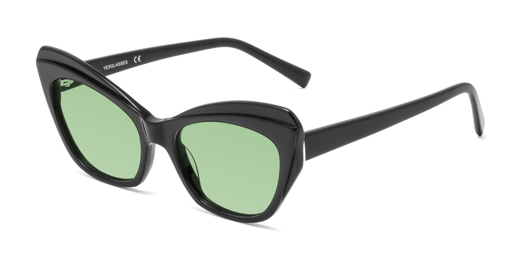 Angle of 1469 in Black with Medium Green Tinted Lenses