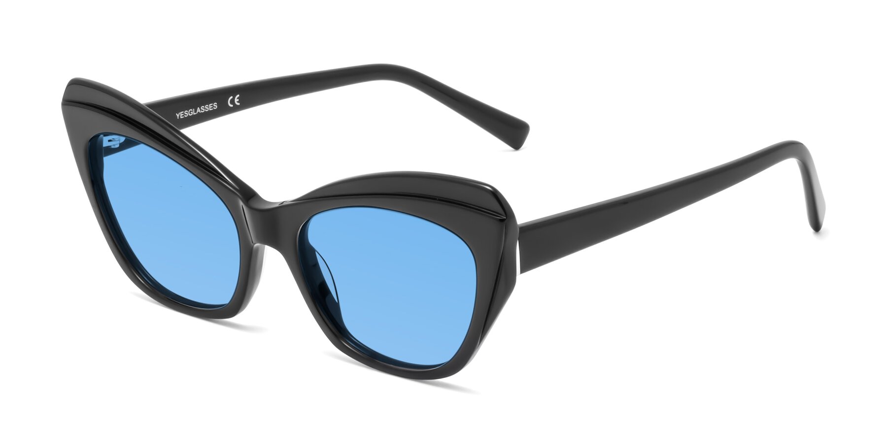 Angle of 1469 in Black with Medium Blue Tinted Lenses