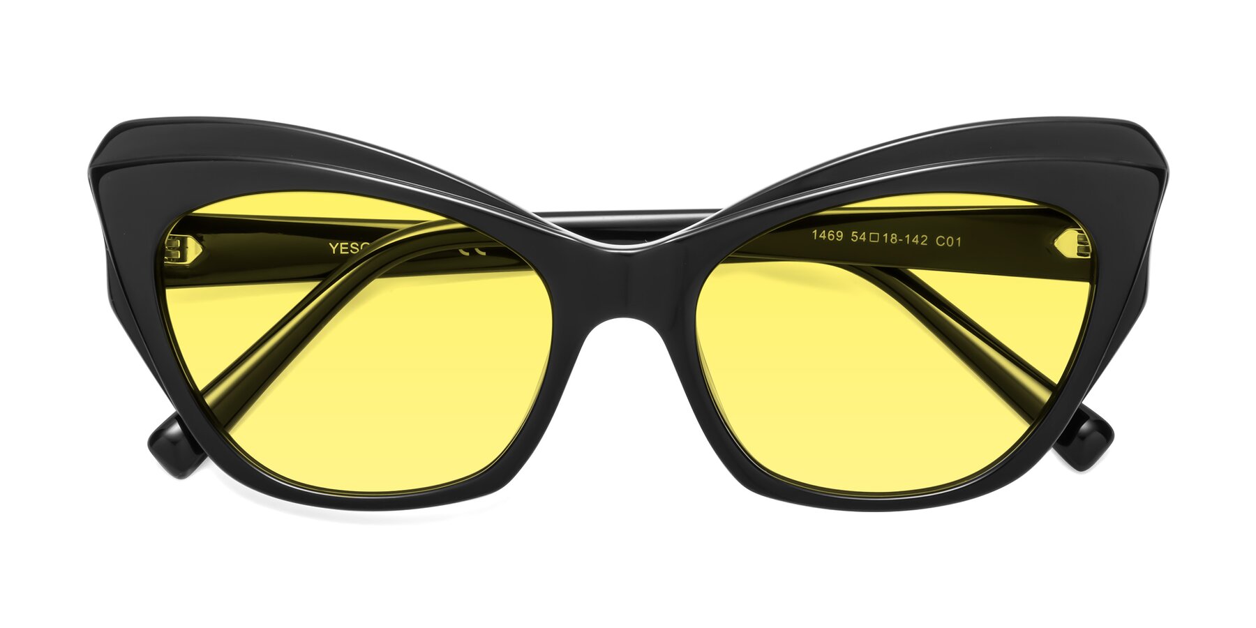 Folded Front of 1469 in Black with Medium Yellow Tinted Lenses