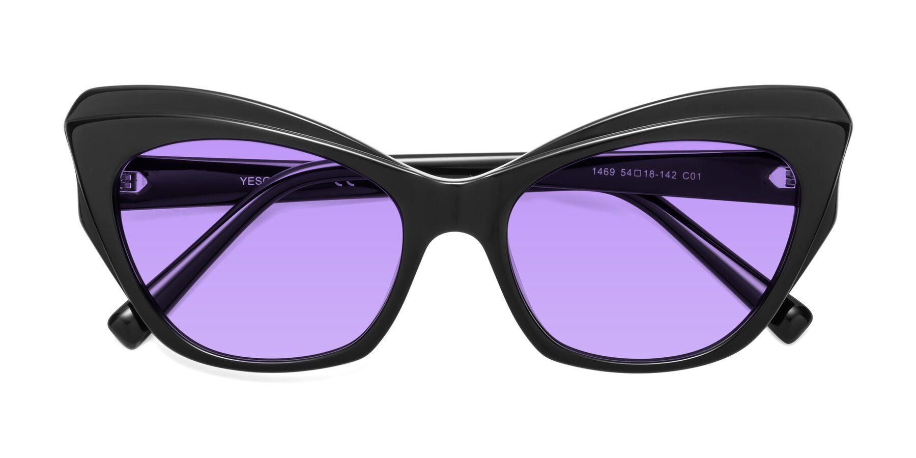 Folded Front of 1469 in Black with Medium Purple Tinted Lenses