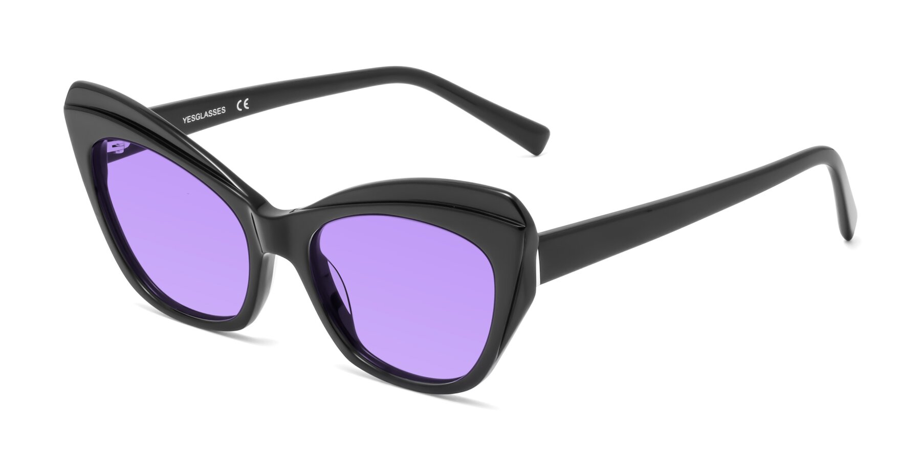 Angle of 1469 in Black with Medium Purple Tinted Lenses