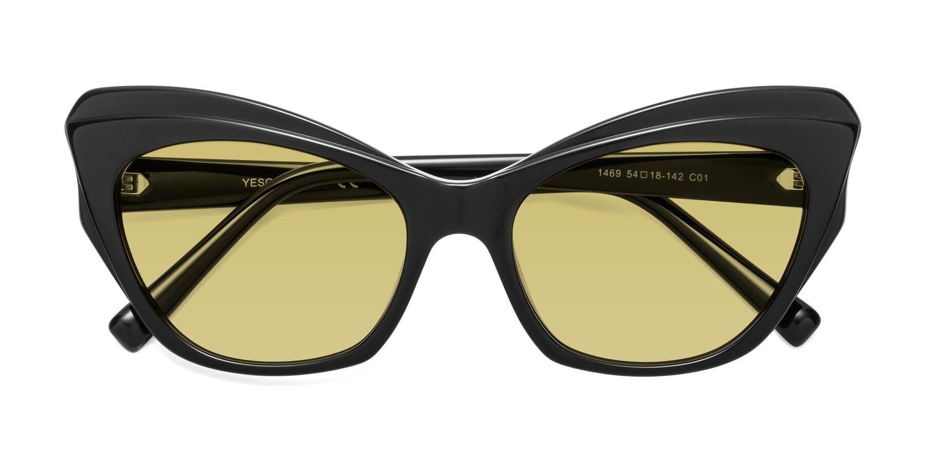 Folded Front of 1469 in Black with Medium Champagne Tinted Lenses