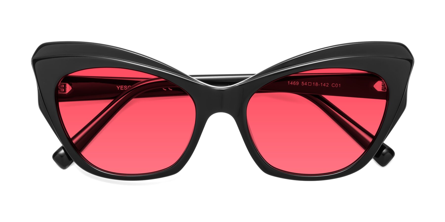 Folded Front of 1469 in Black with Red Tinted Lenses