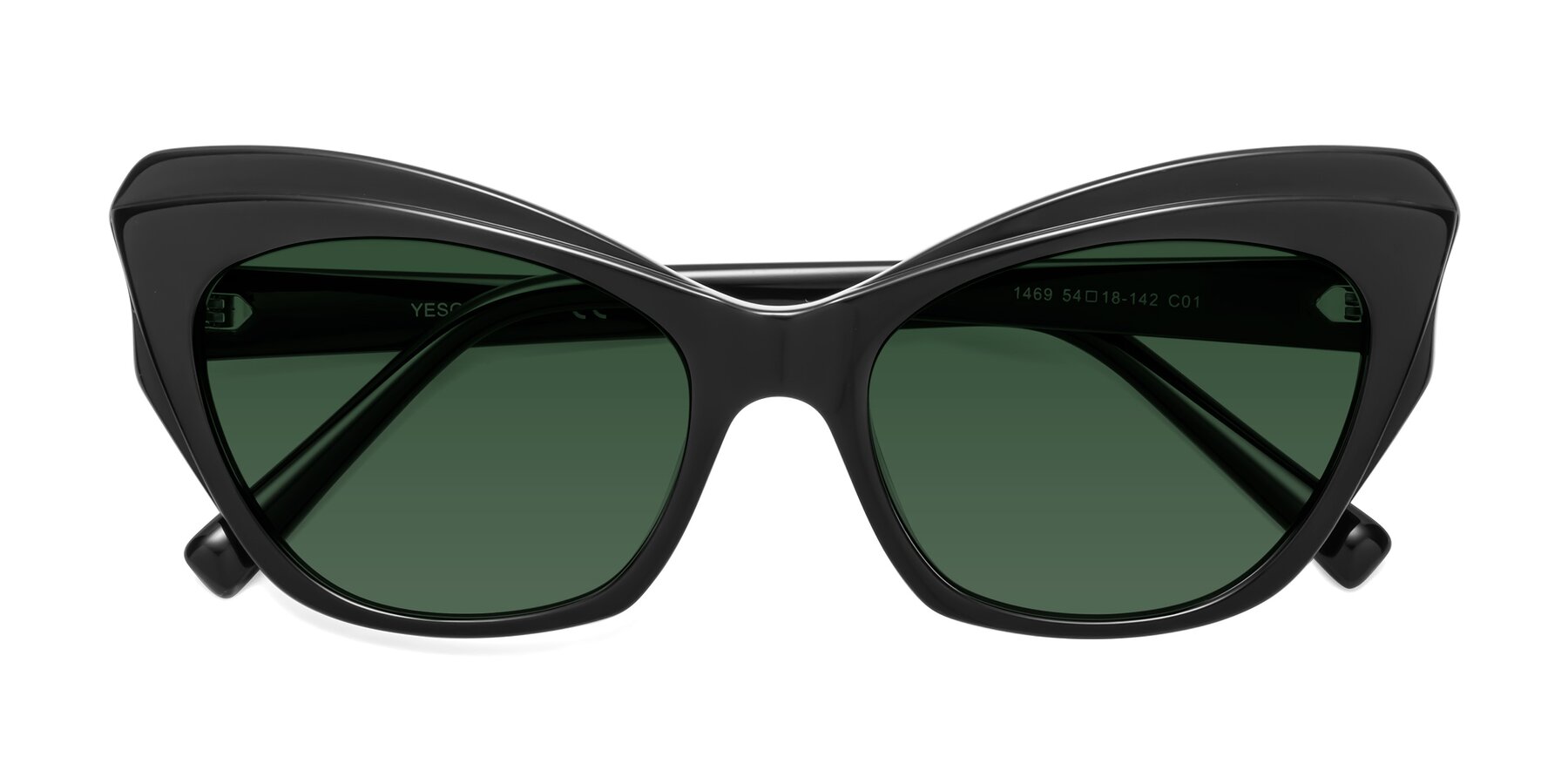 Folded Front of 1469 in Black with Green Tinted Lenses