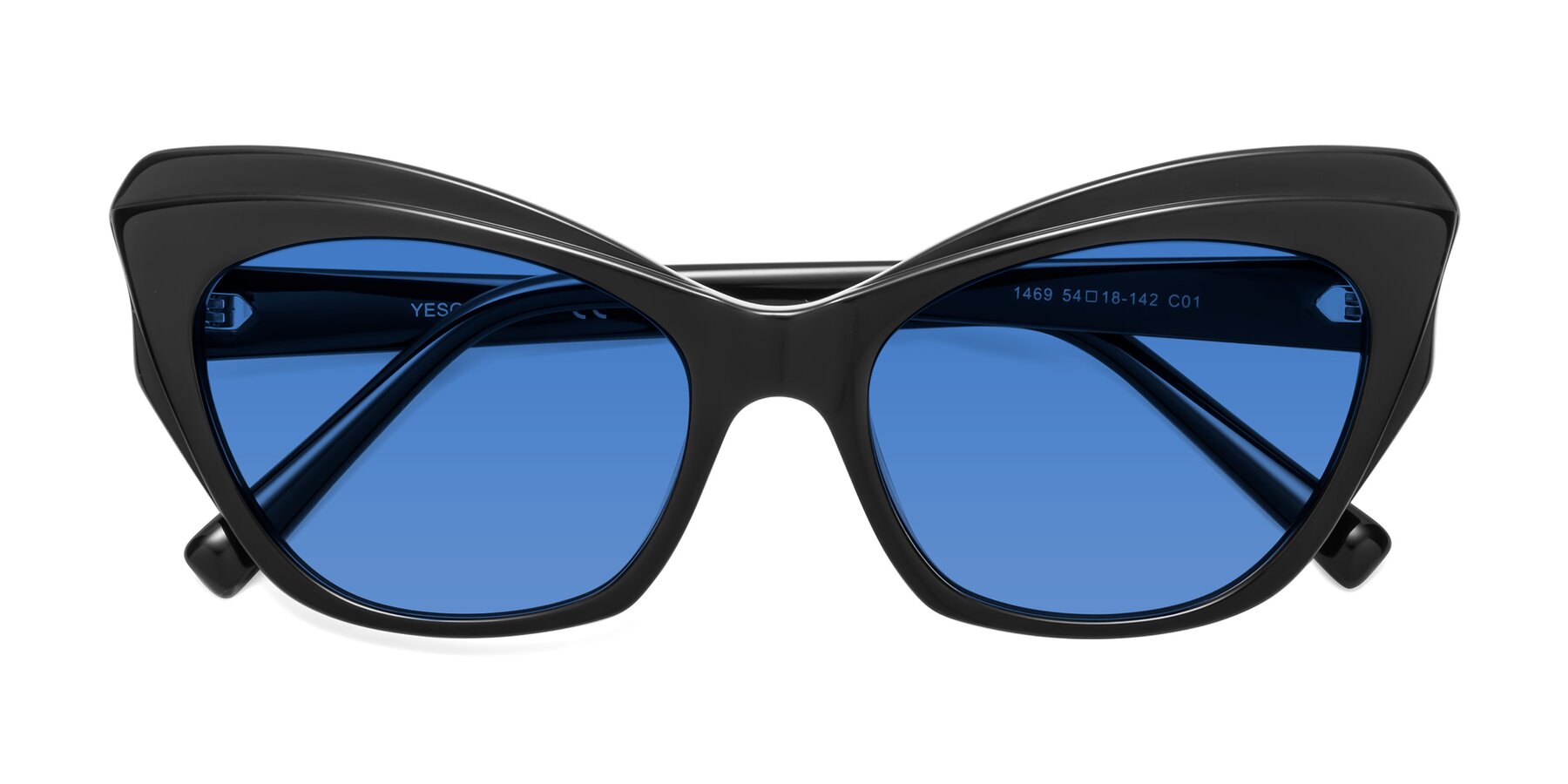 Folded Front of 1469 in Black with Blue Tinted Lenses