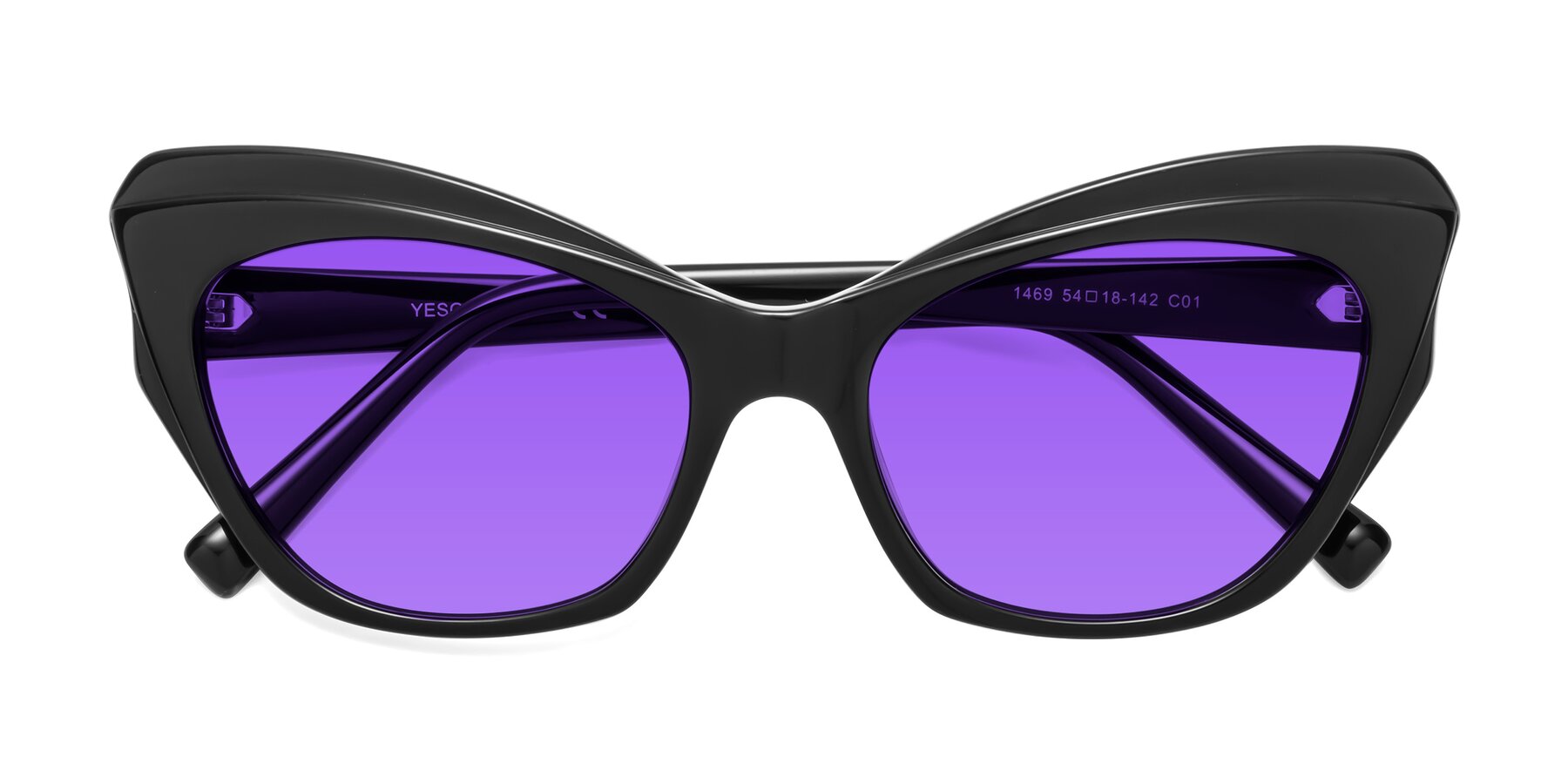 Folded Front of 1469 in Black with Purple Tinted Lenses