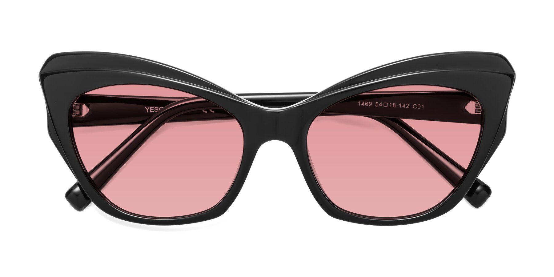 Folded Front of 1469 in Black with Medium Garnet Tinted Lenses