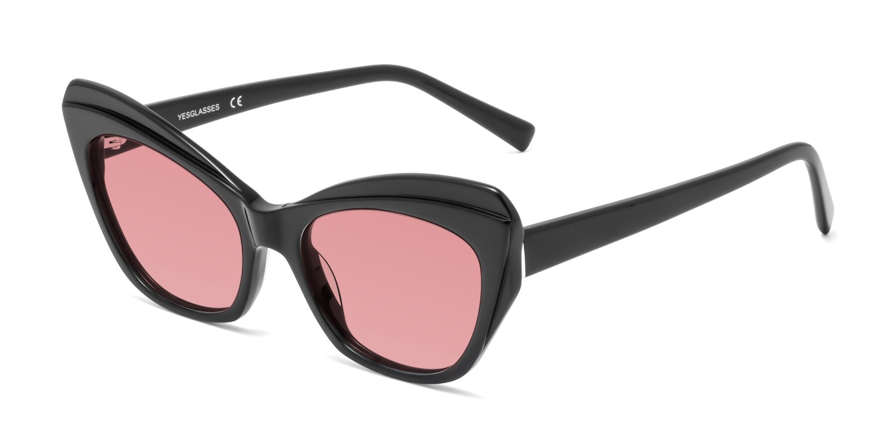 Angle of 1469 in Black with Medium Garnet Tinted Lenses