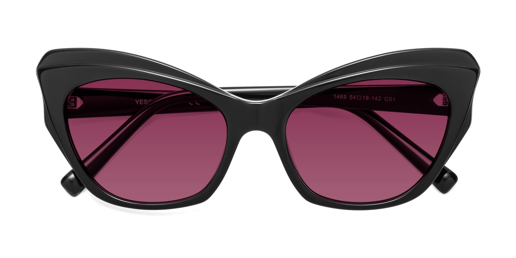 Folded Front of 1469 in Black with Wine Tinted Lenses