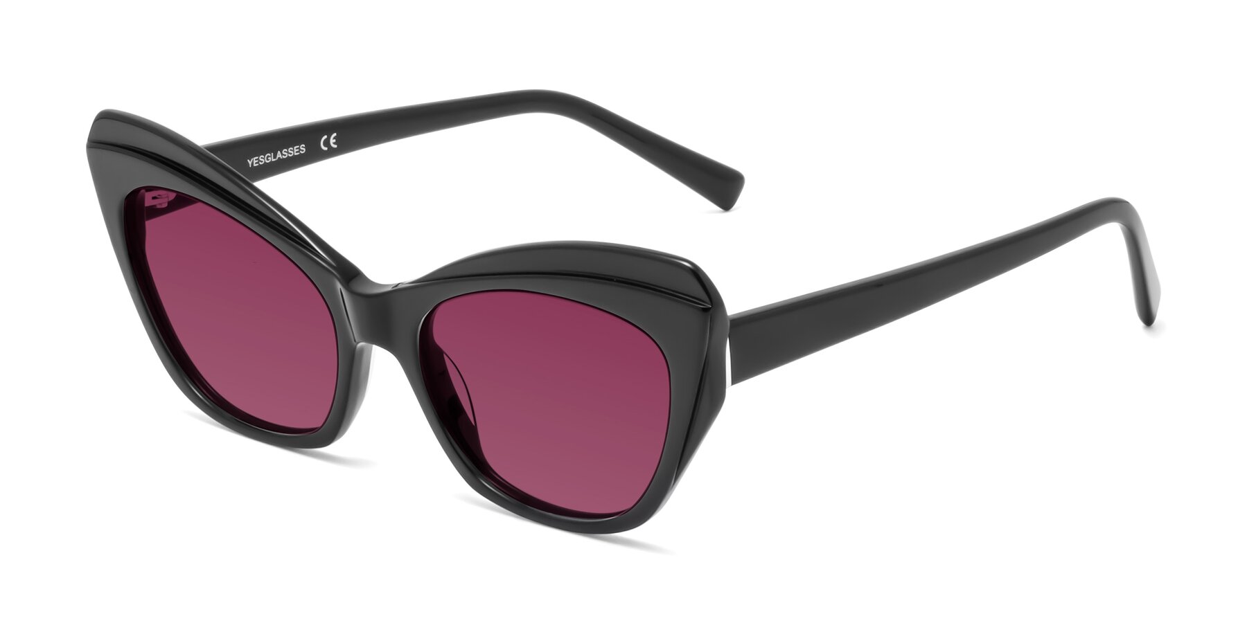 Angle of 1469 in Black with Wine Tinted Lenses