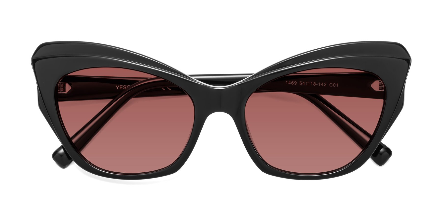 Folded Front of 1469 in Black with Garnet Tinted Lenses