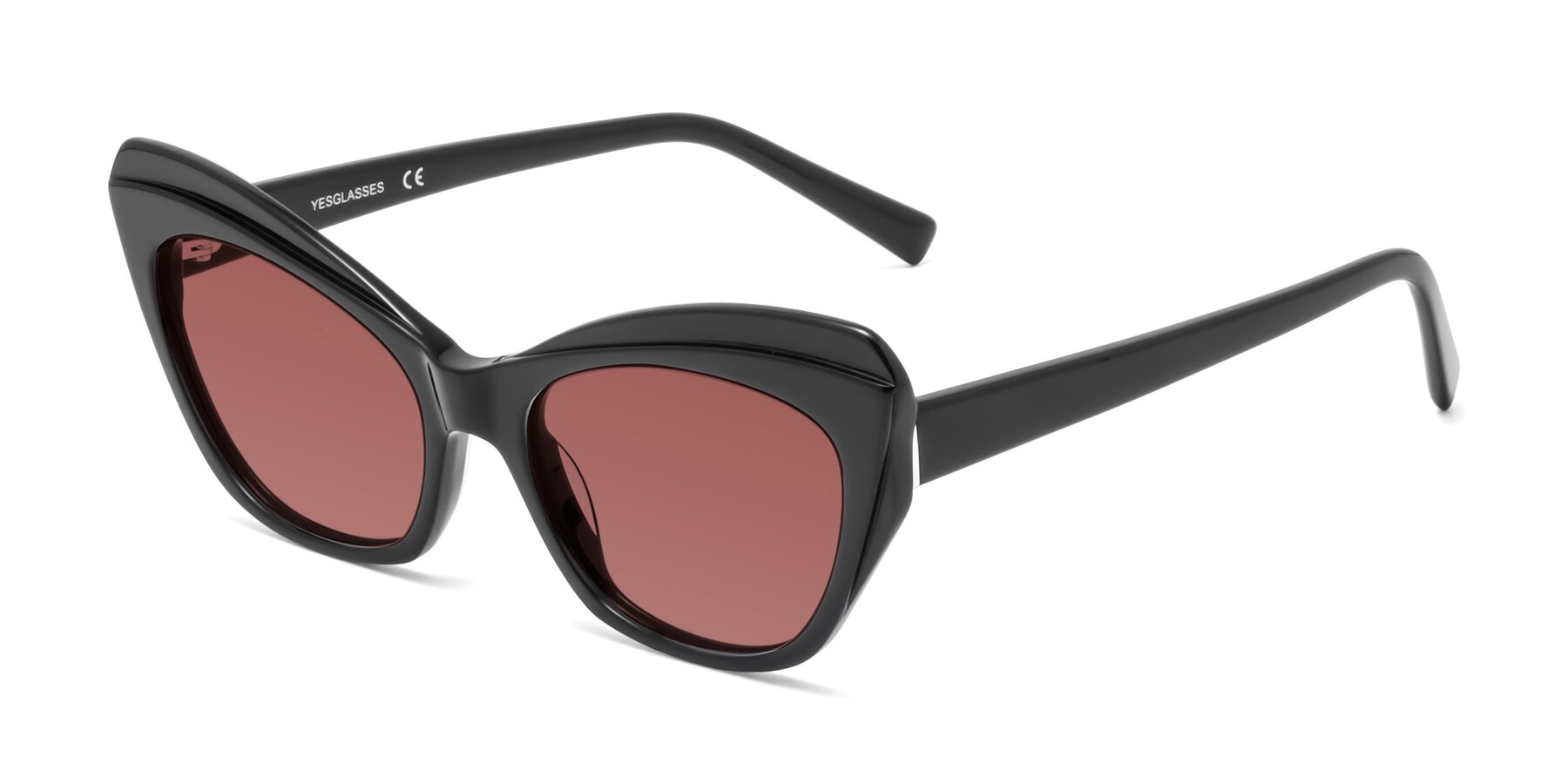 Angle of 1469 in Black with Garnet Tinted Lenses