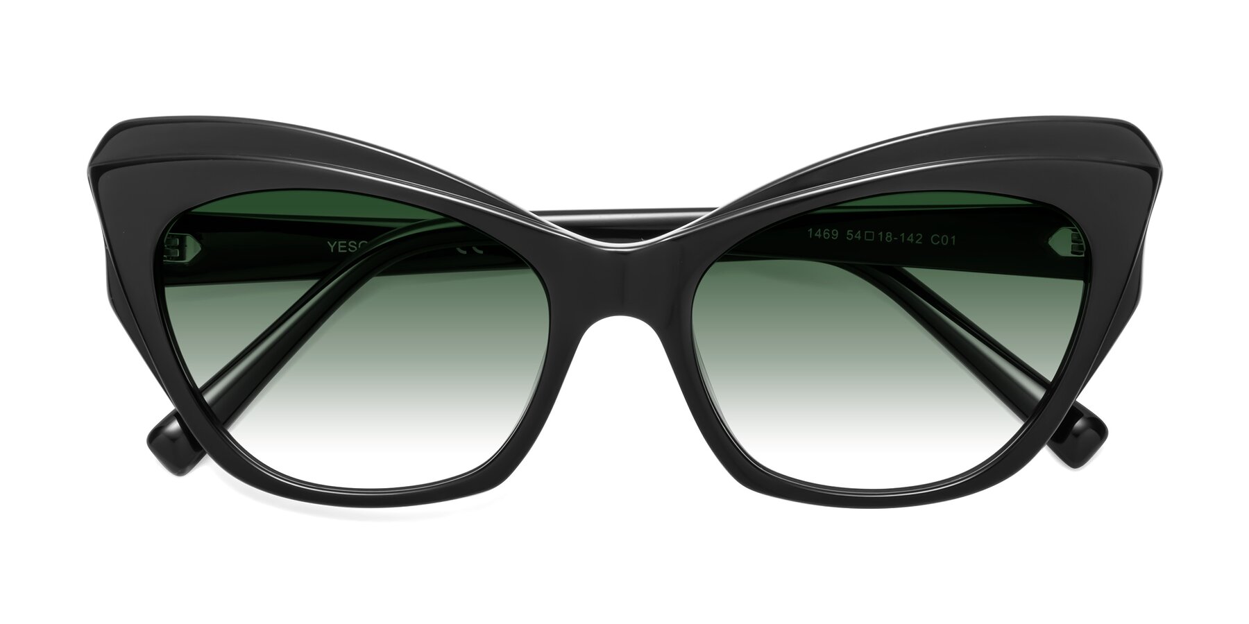 Folded Front of 1469 in Black with Green Gradient Lenses