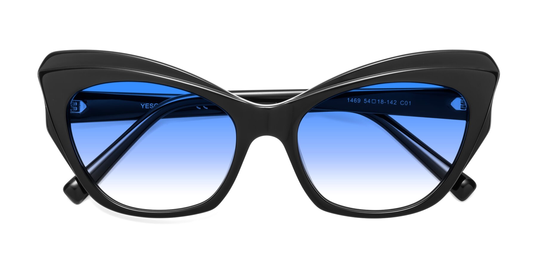 Folded Front of 1469 in Black with Blue Gradient Lenses