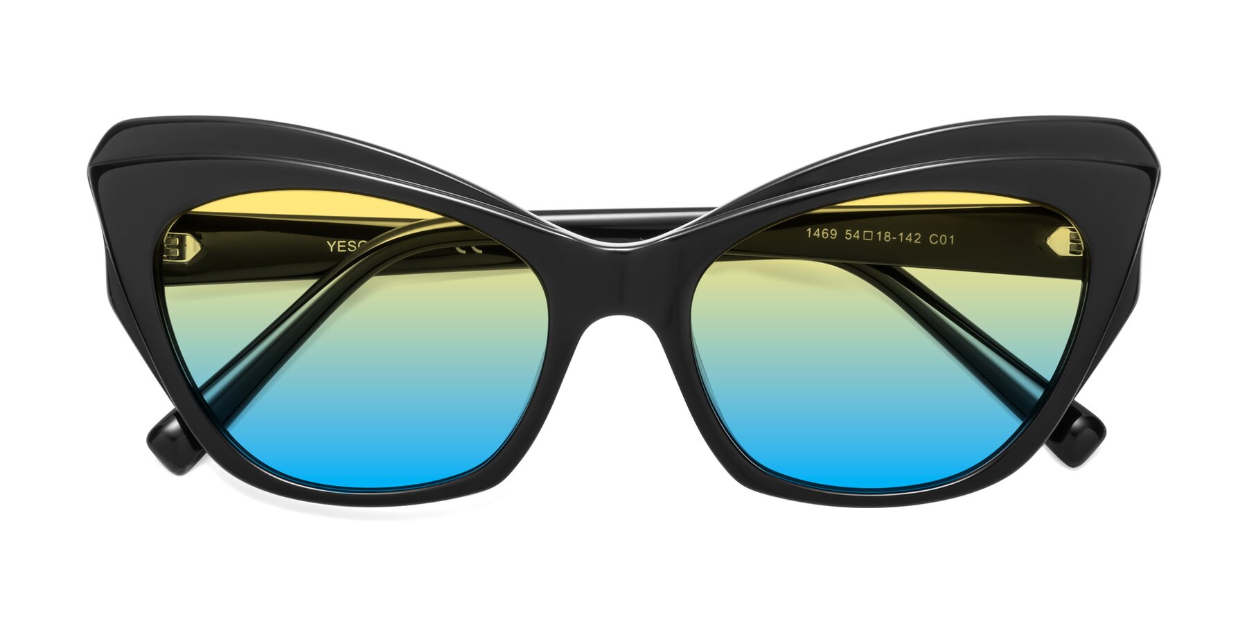 Folded Front of 1469 in Black with Yellow / Blue Gradient Lenses