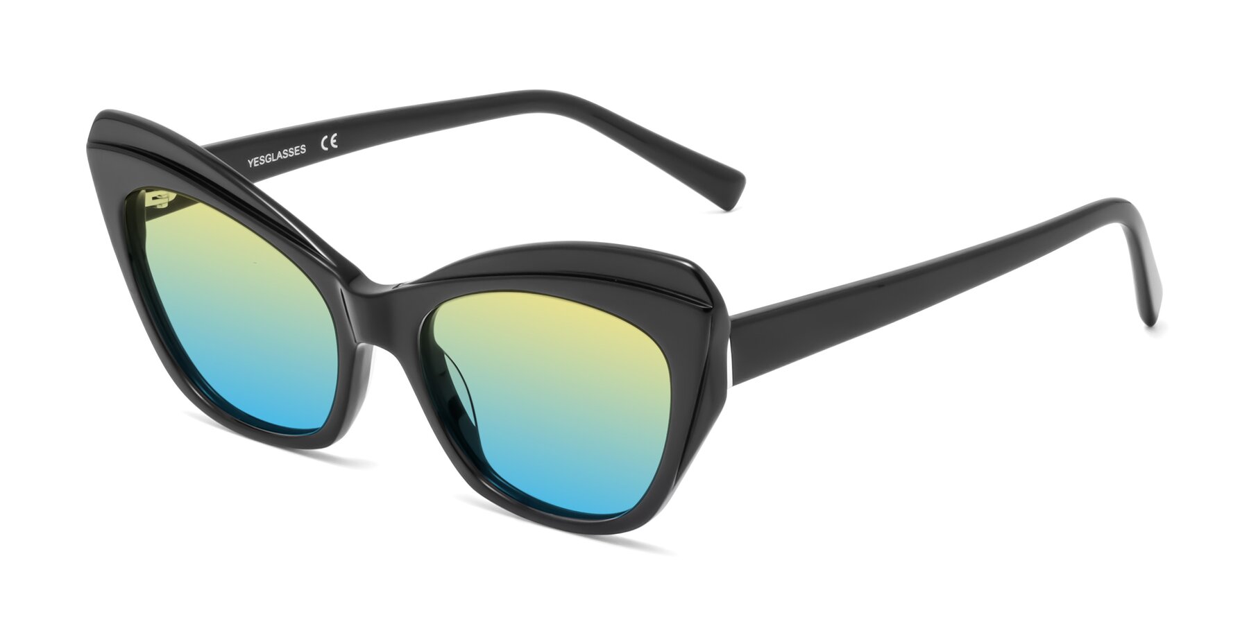 Angle of 1469 in Black with Yellow / Blue Gradient Lenses