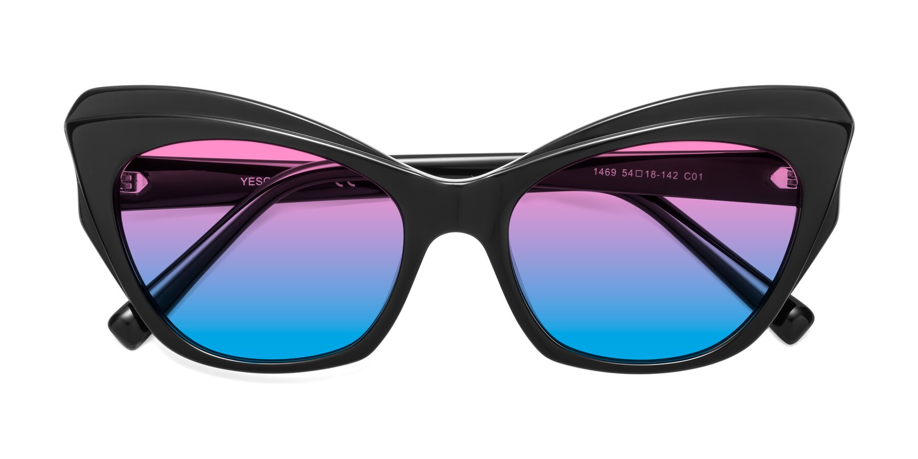 Folded Front of 1469 in Black with Pink / Blue Gradient Lenses