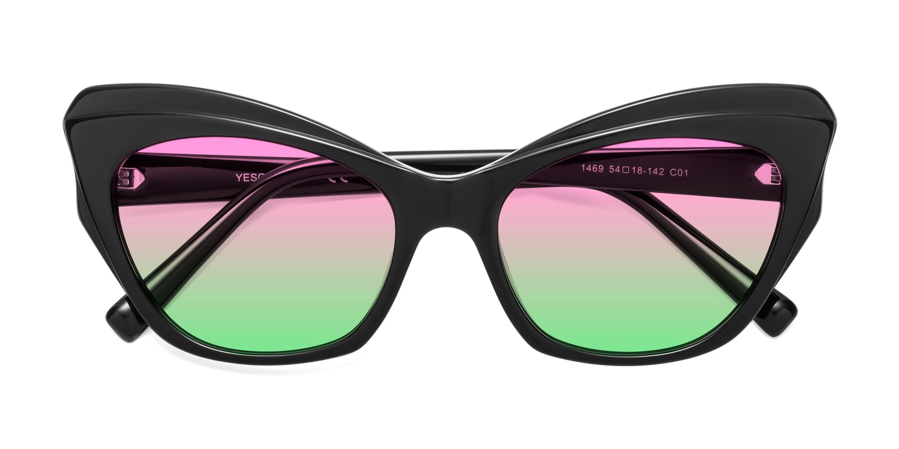 Folded Front of 1469 in Black with Pink / Green Gradient Lenses
