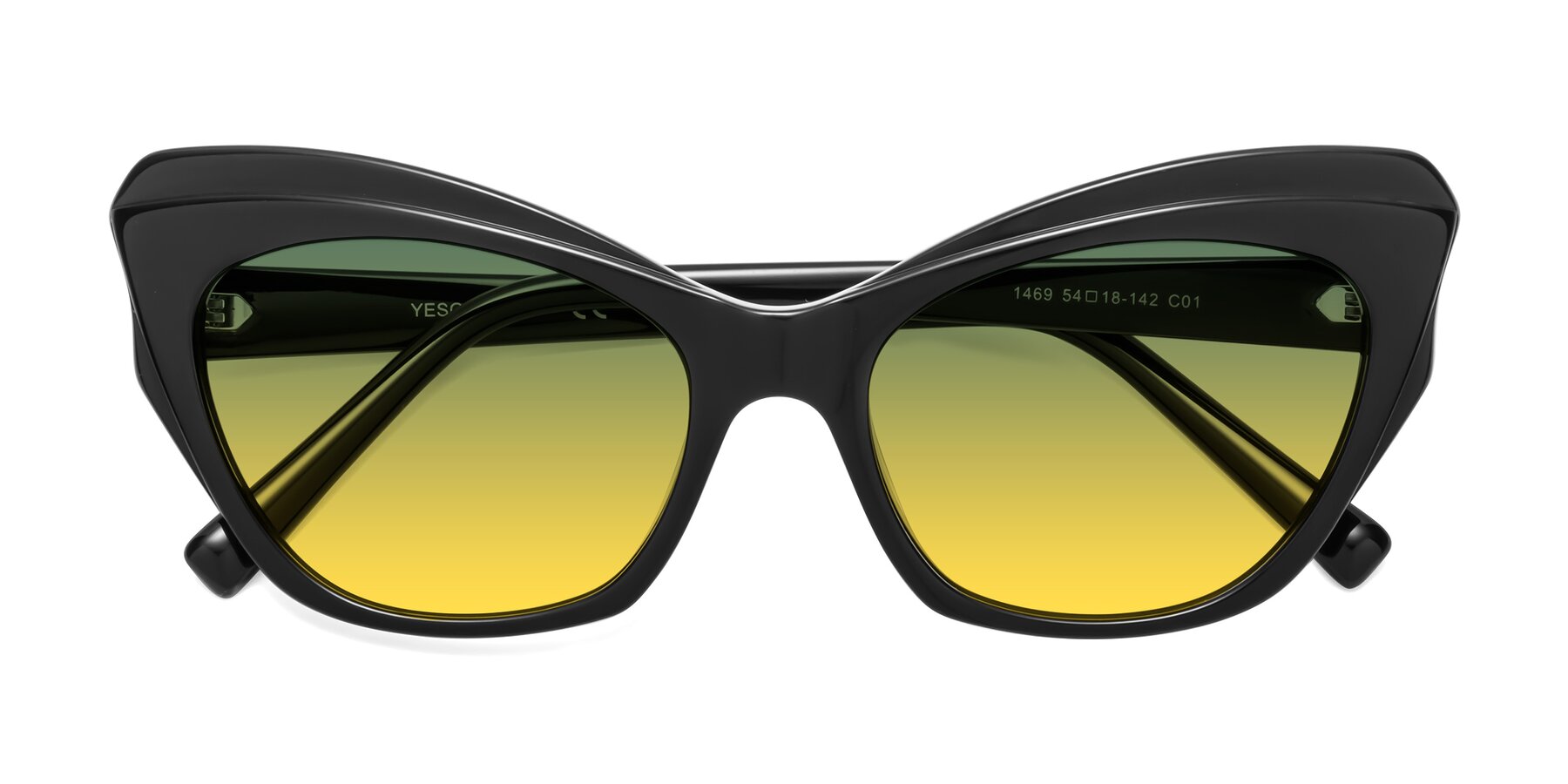 Folded Front of 1469 in Black with Green / Yellow Gradient Lenses