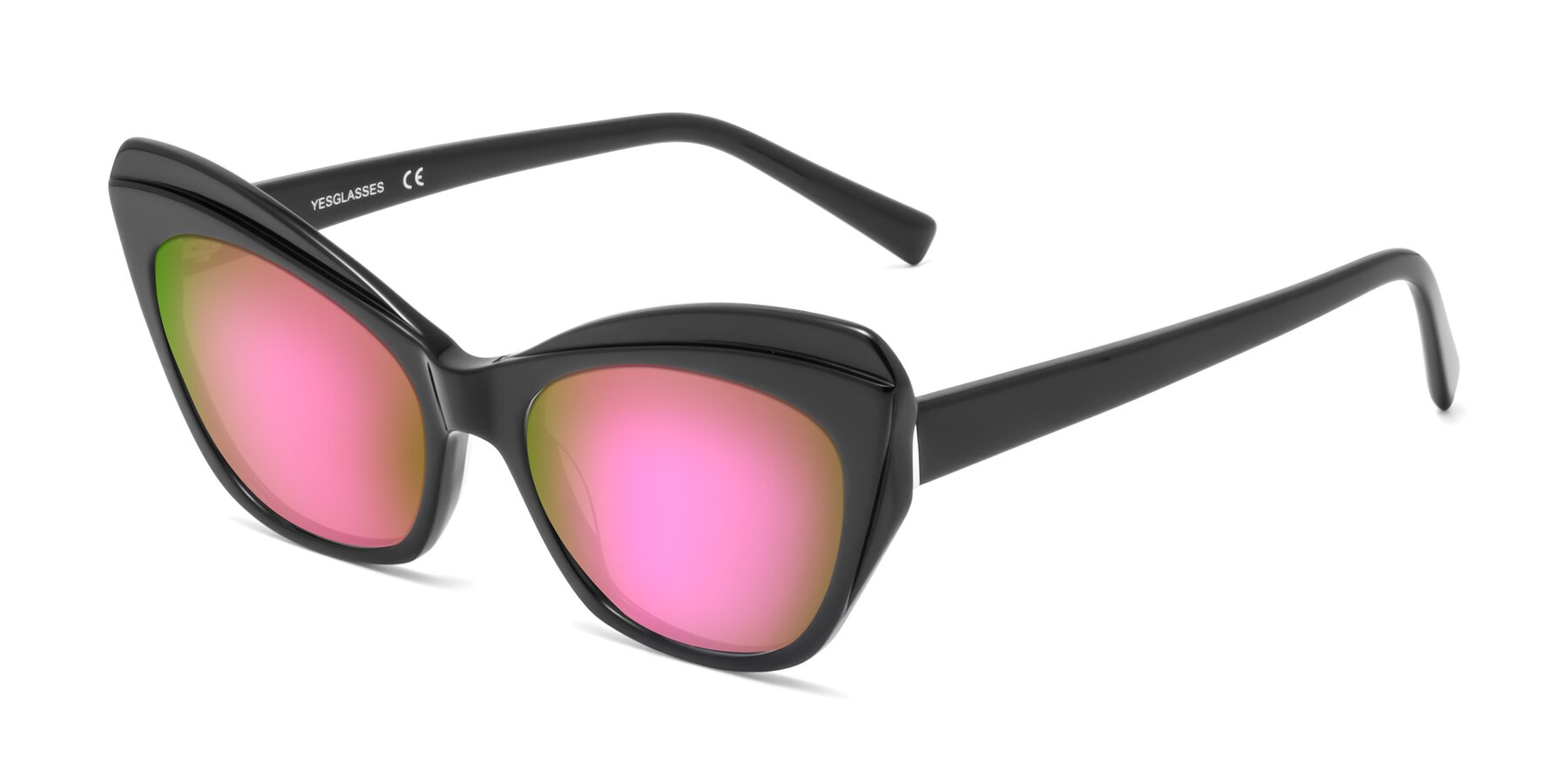 Angle of 1469 in Black with Pink Mirrored Lenses