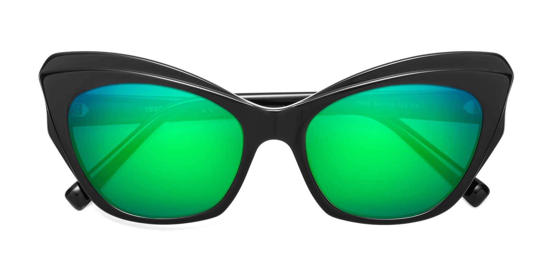 Folded Front of 1469 in Black with Green Mirrored Lenses