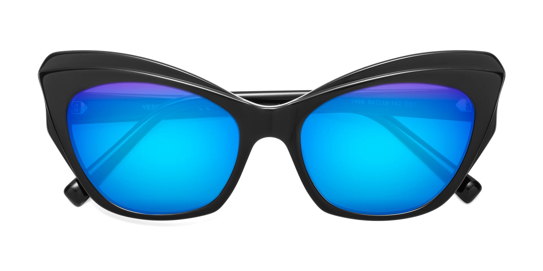 Folded Front of 1469 in Black with Blue Mirrored Lenses