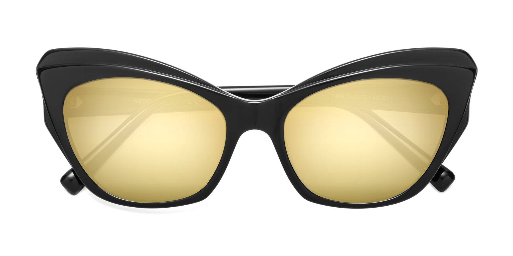 Folded Front of 1469 in Black with Gold Mirrored Lenses