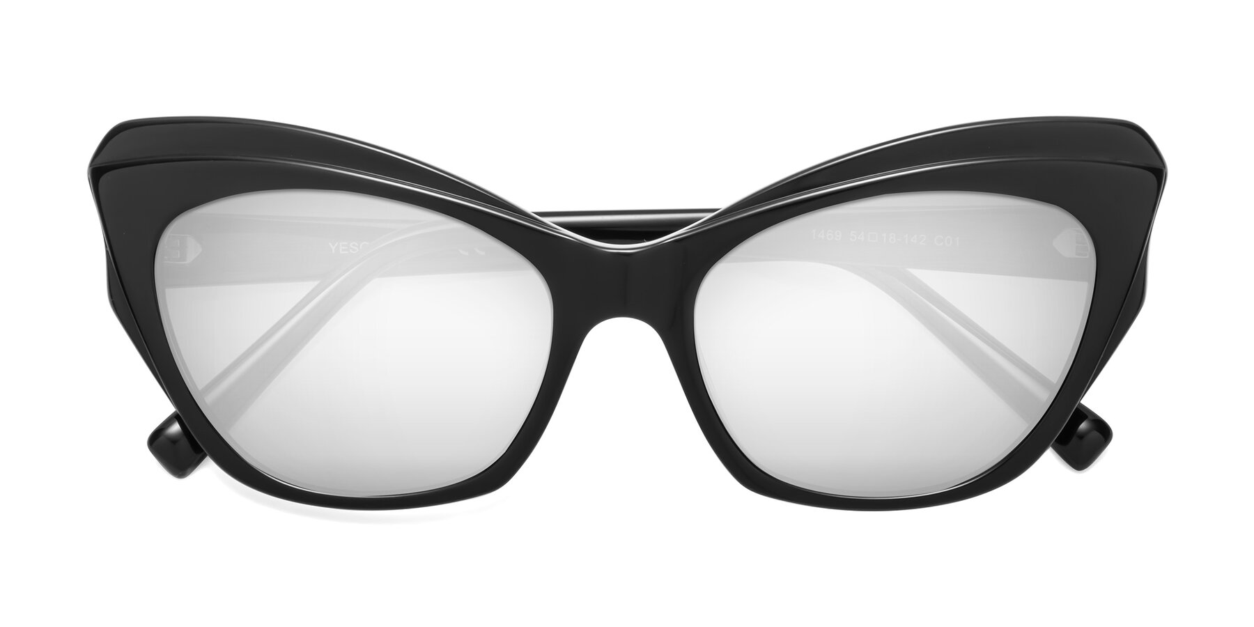 Folded Front of 1469 in Black with Silver Mirrored Lenses