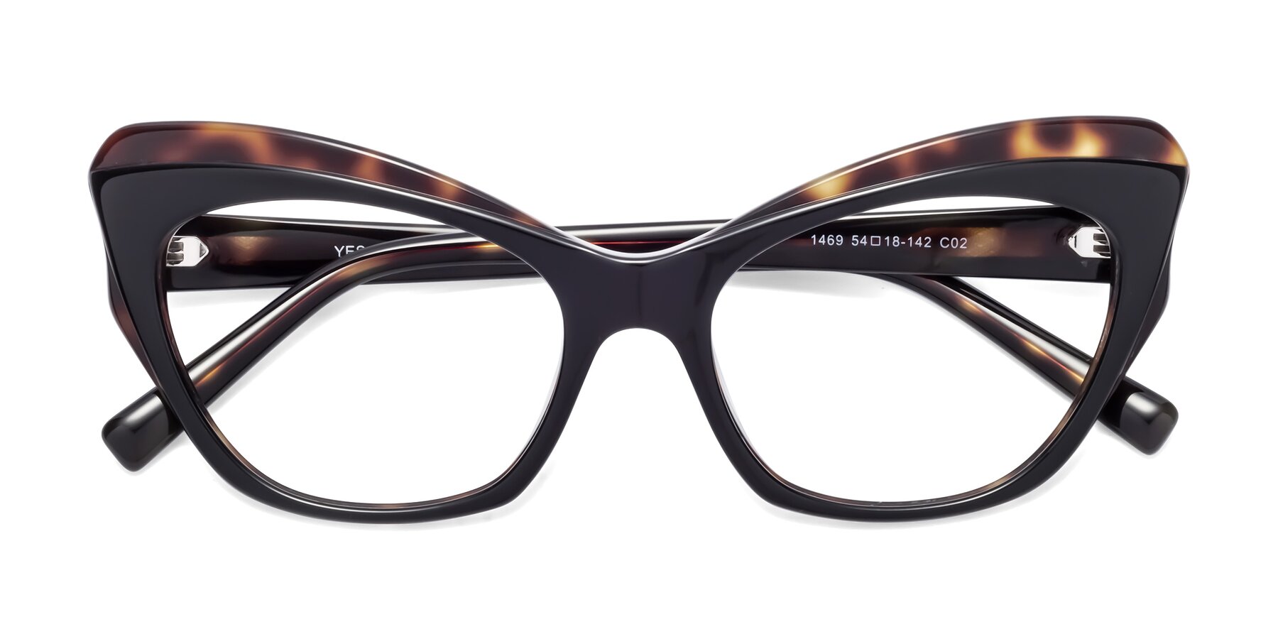 Folded Front of 1469 in Black-Tortoise with Clear Blue Light Blocking Lenses