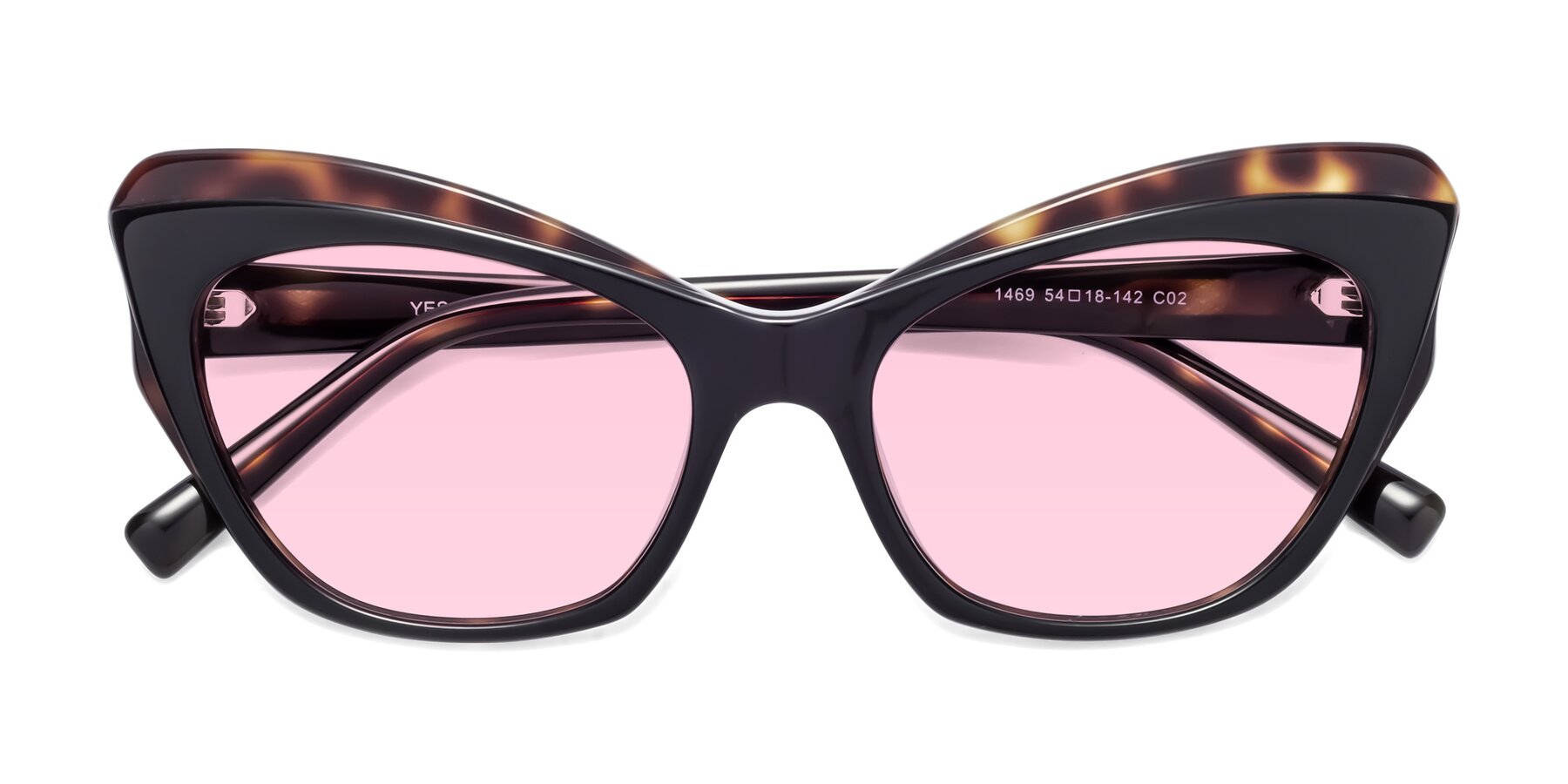 Folded Front of 1469 in Black-Tortoise with Light Pink Tinted Lenses