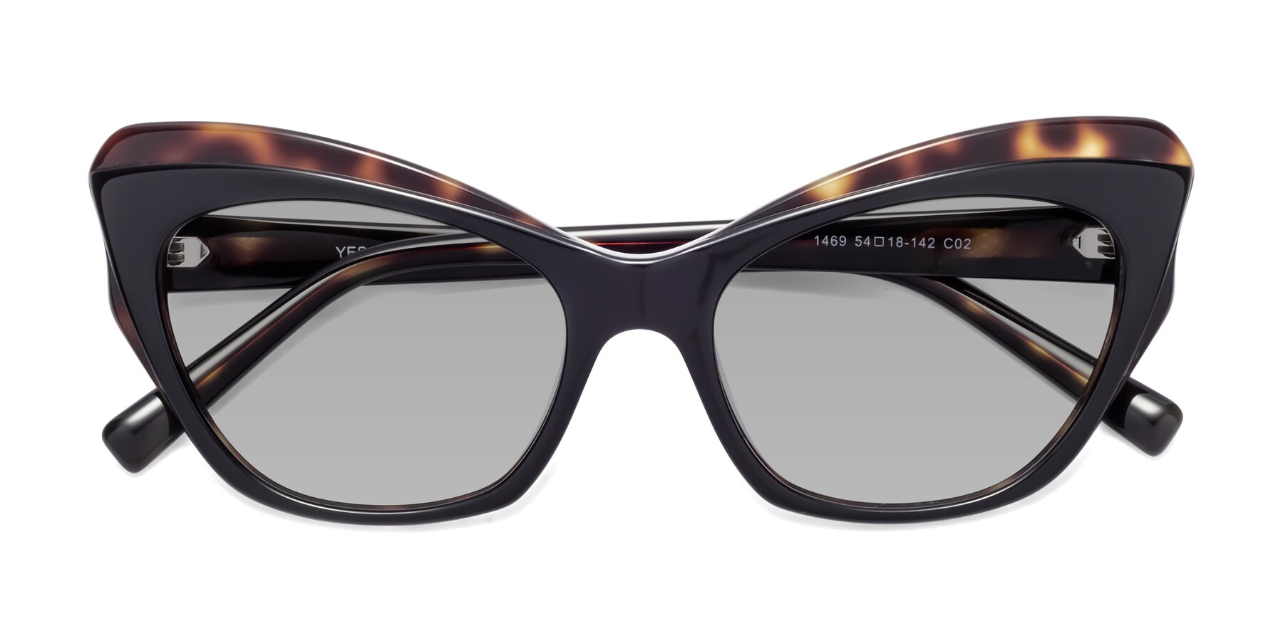 Folded Front of 1469 in Black-Tortoise with Light Gray Tinted Lenses
