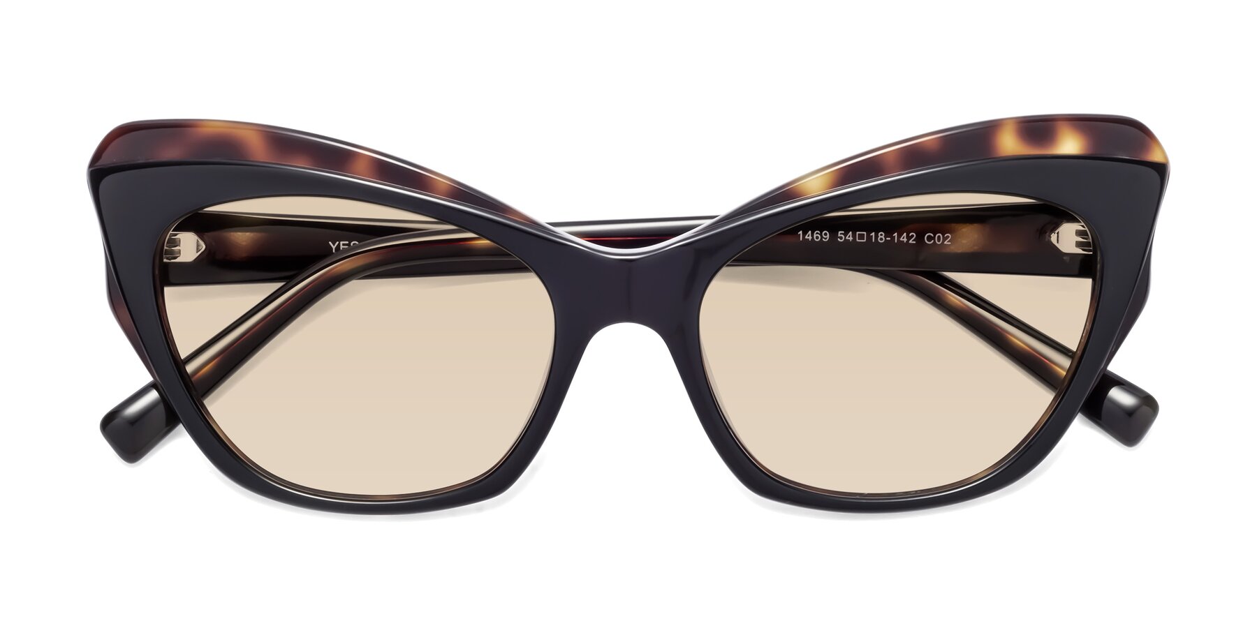 Folded Front of 1469 in Black-Tortoise with Light Brown Tinted Lenses