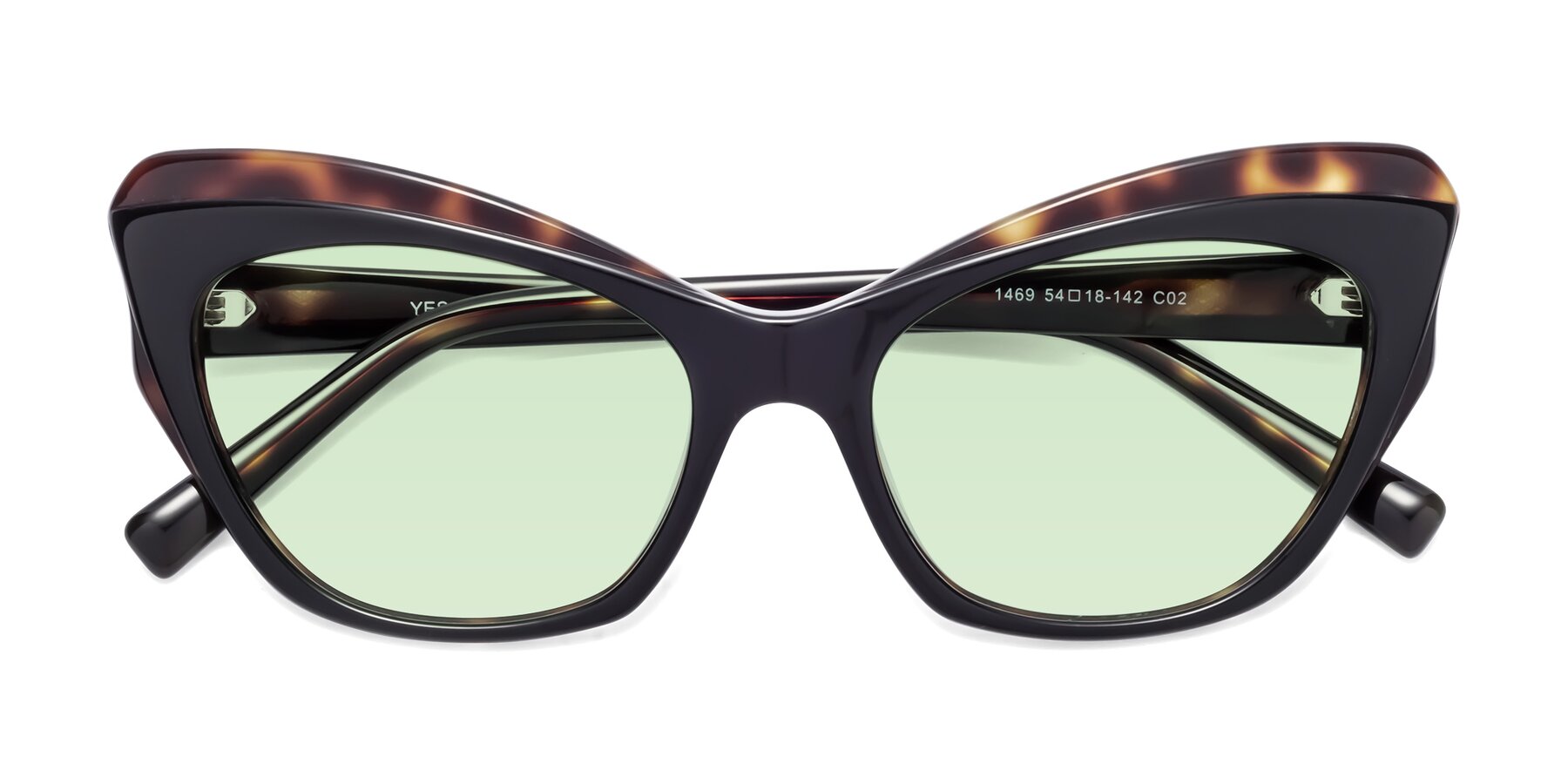 Folded Front of 1469 in Black-Tortoise with Light Green Tinted Lenses