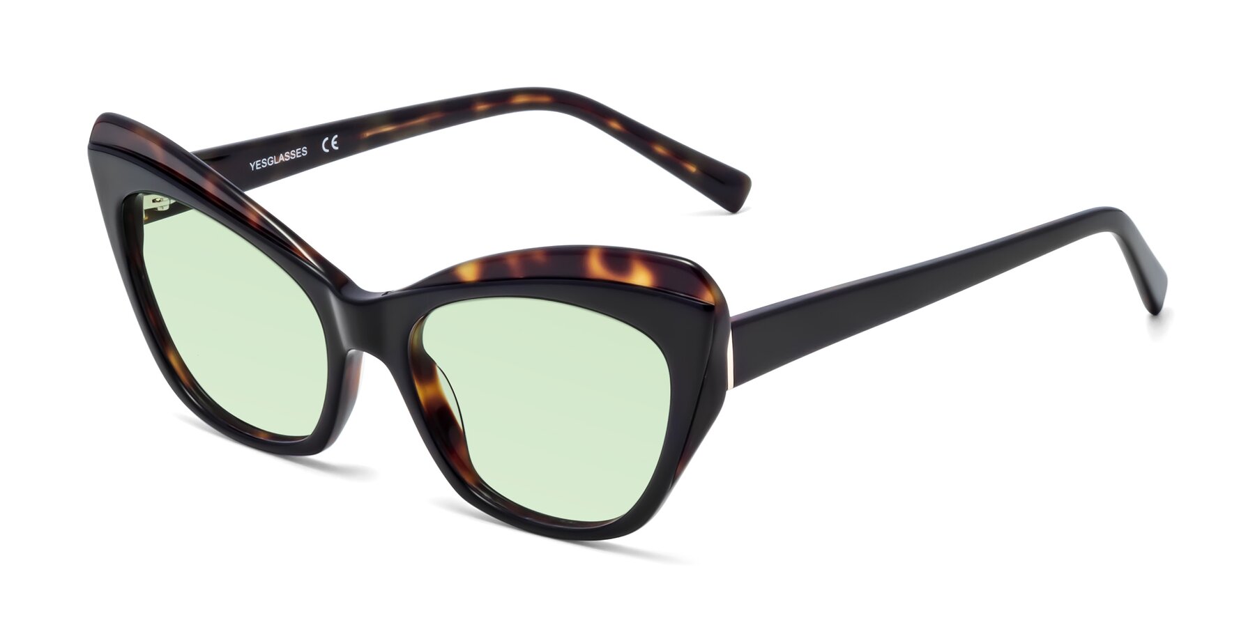 Angle of 1469 in Black-Tortoise with Light Green Tinted Lenses