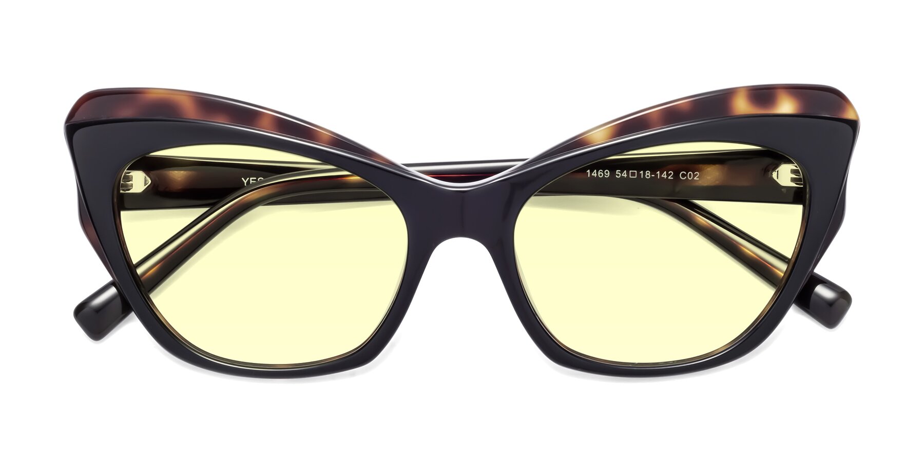 Folded Front of 1469 in Black-Tortoise with Light Yellow Tinted Lenses