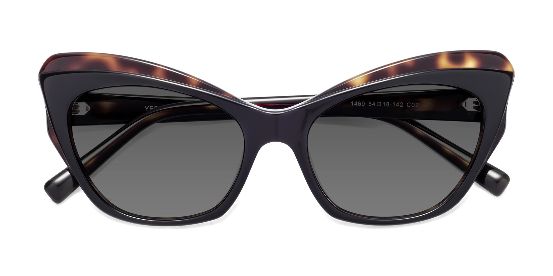 Folded Front of 1469 in Black-Tortoise with Medium Gray Tinted Lenses