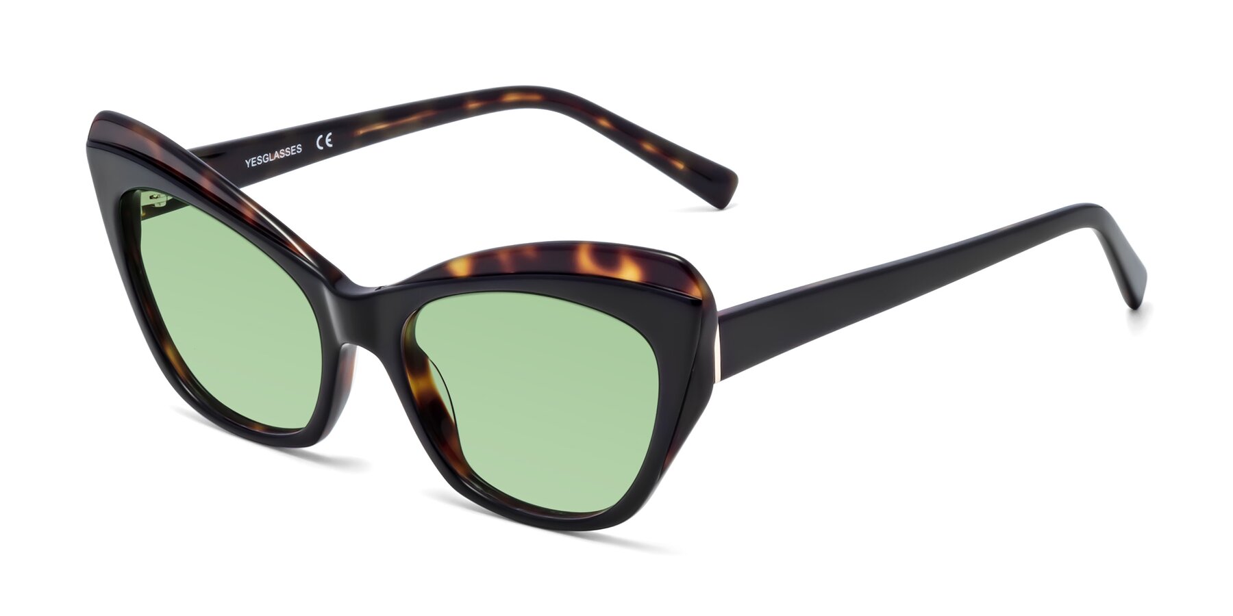 Angle of 1469 in Black-Tortoise with Medium Green Tinted Lenses