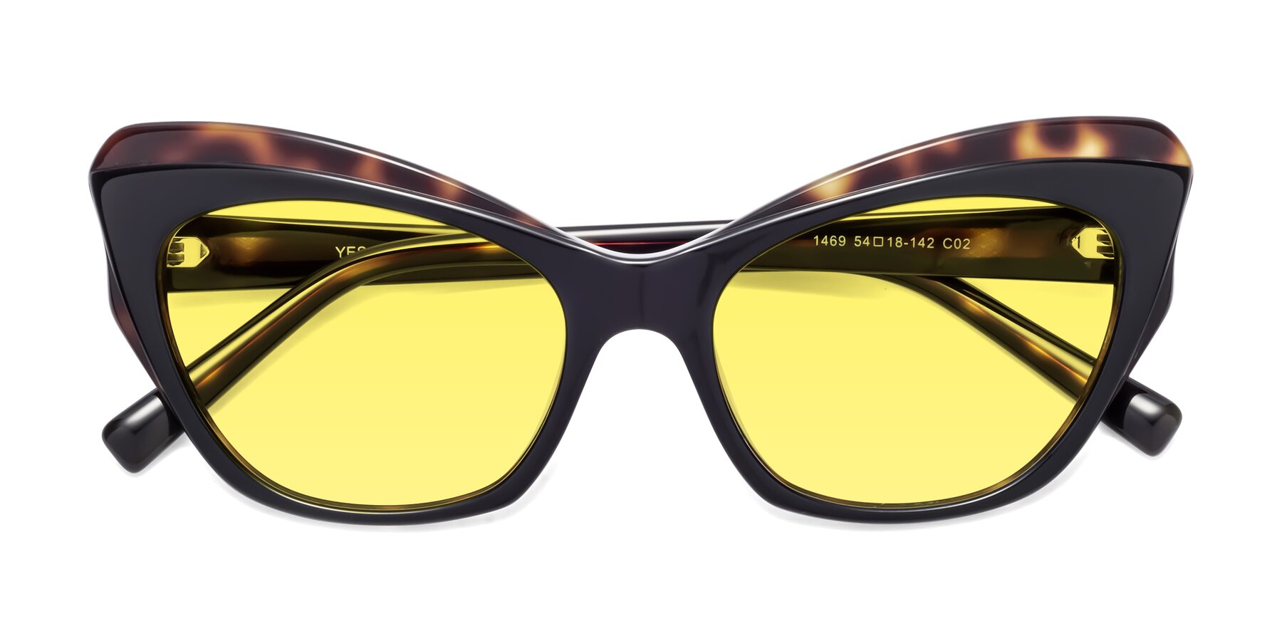 Folded Front of 1469 in Black-Tortoise with Medium Yellow Tinted Lenses