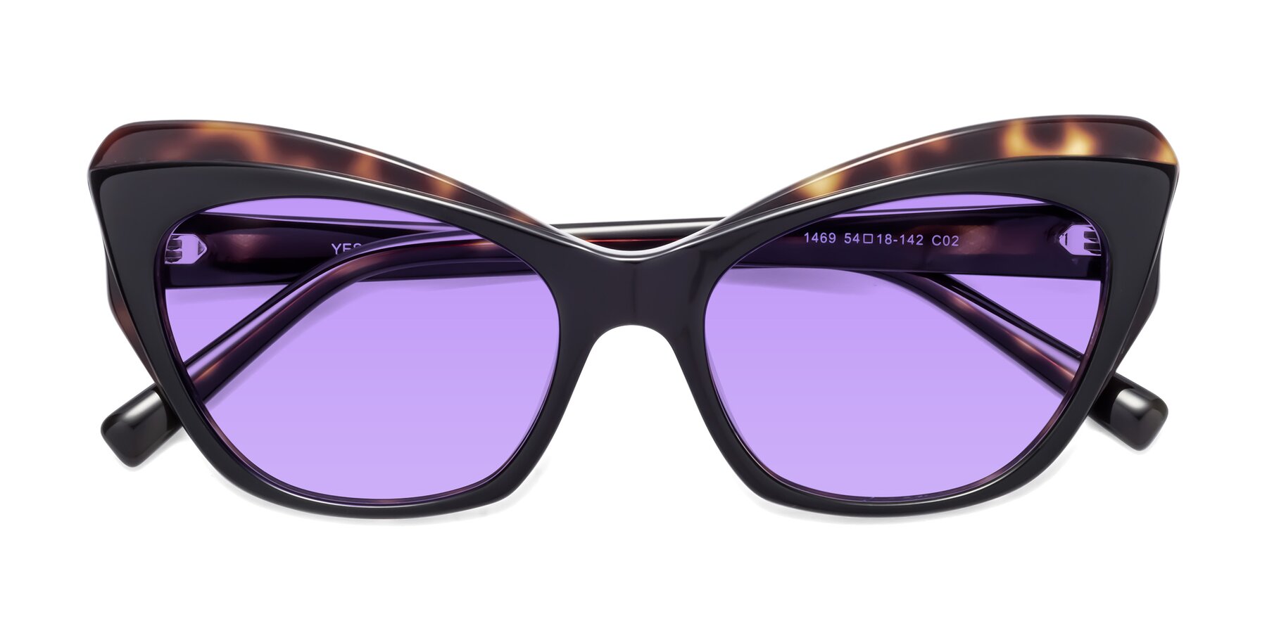 Folded Front of 1469 in Black-Tortoise with Medium Purple Tinted Lenses